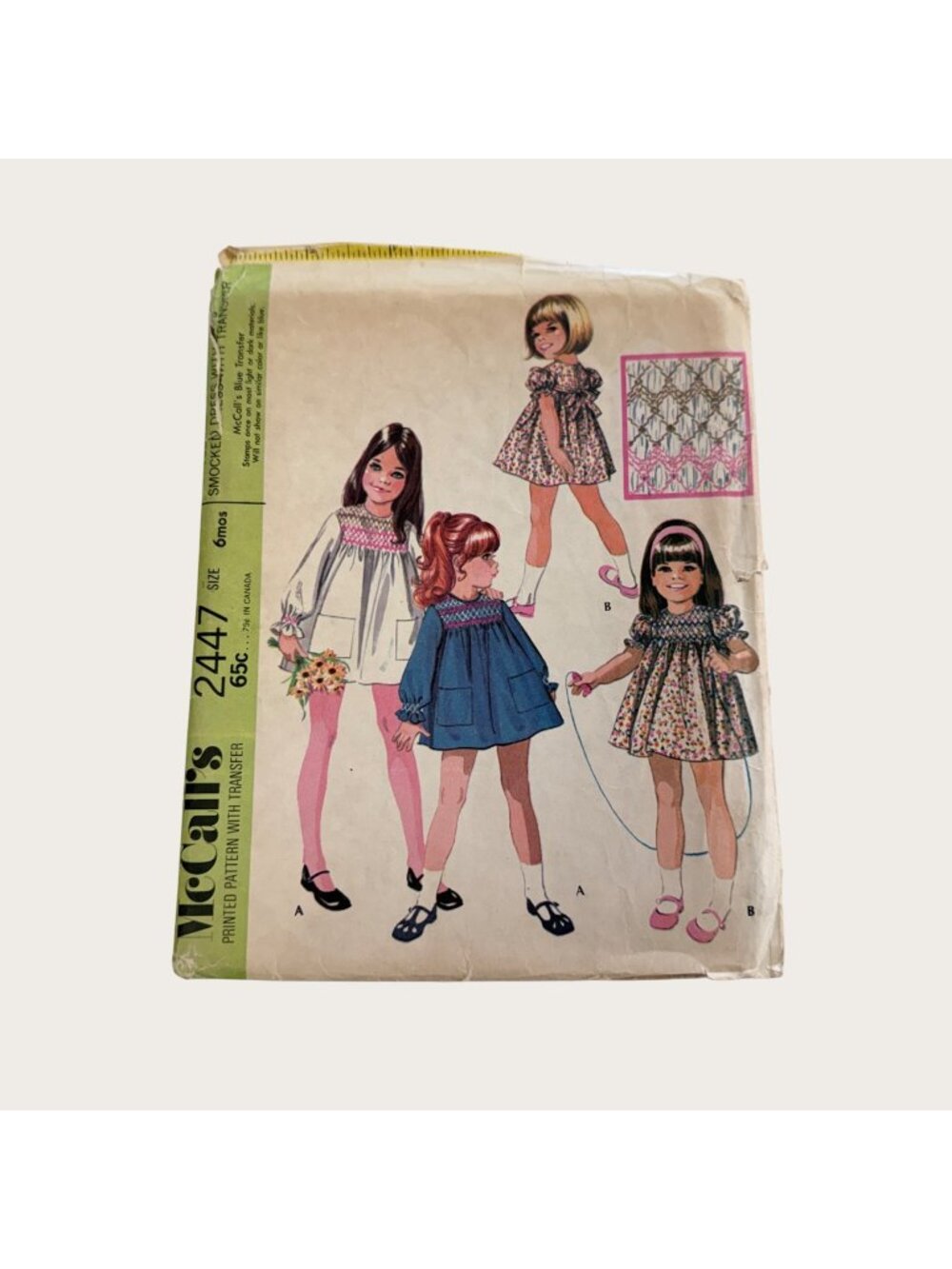 Vintage 1970s McCalls Sewing Pattern 2447 Toddler Smocked Dress Size 6 Months